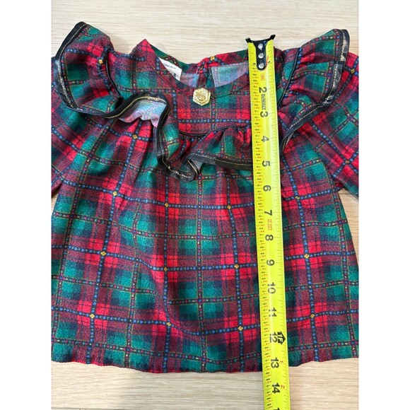 VINTAGE Jackie's Girls 3T Plaid Ruffle Top Pants Set Christmas Tartan Made in US - Picture 5 of 14